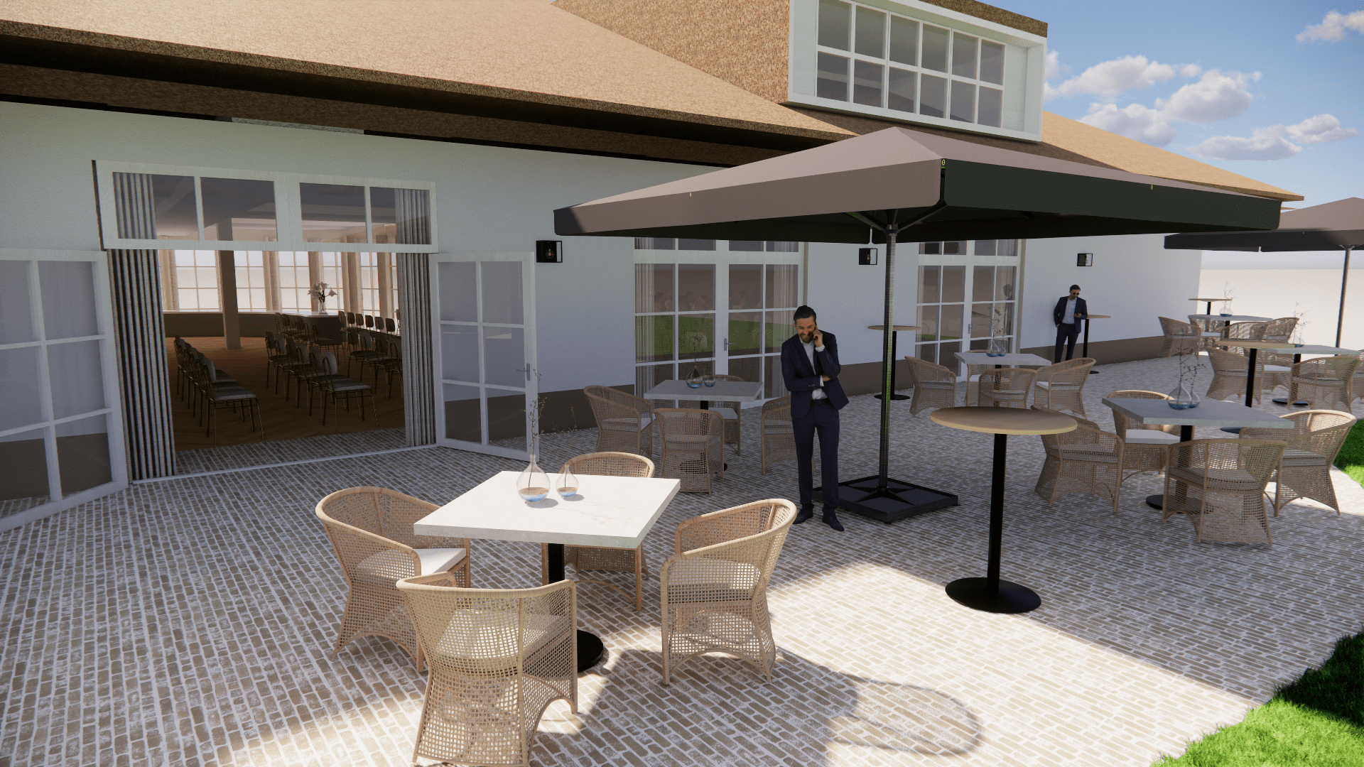 Evenementenlocatie Vuursche Lodge, ruimte Terras.