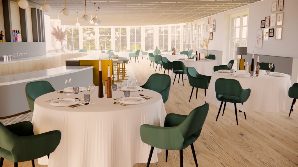 Evenementenlocatie Vuursche Lodge, diner in ruimte Wood.